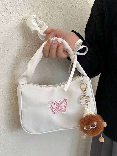 1pc Women's Fashion Commuter Mini Solid Color Shoulder Bag, Portable Versatile Mini Underarm Bag, Suitable For Dating, Shopping, Gift, Work, Comes With Exquisite Pendant