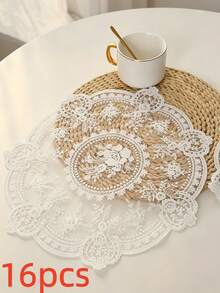4pcs Vintage French-Style Lace Placemats, Chinese-Style Tablecloths, And Decorations For The Dining Area; Ideal For Decorating Weddings, Parties, And Christmas Holidays, As Well As Being Essential Items For Home Use In Autumn And Exquisite Gifts. - White - View 12