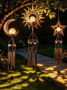 1pc Star Sun Moon Shaped Solar Wind Chime Light, Weatherproof Outdoor Decor With Automatic Dusk To Dawn Sensor, Suitable For Garden, Porch And Patio, LED Lighting Wind Chime Atmosphere Light - Solar-powered Lamp - View 4