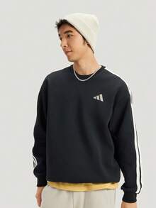 Adidas Men's Fashion Versatile Striped Colorblock Crew Neck Long Sleeve Sports Sweatshirt - Black - View 1