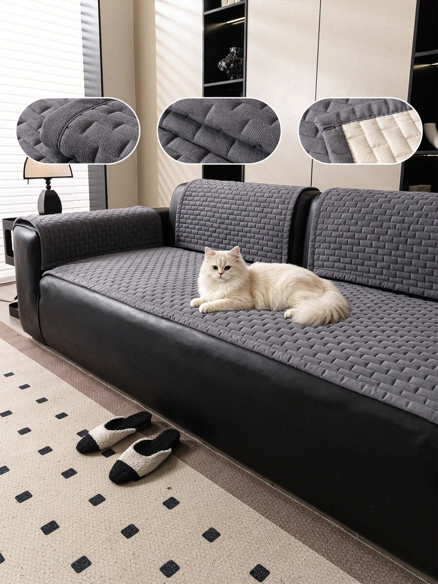 SANMOSPIN 1pc Solid Color Chenille Sofa Cover, Minimalist Modern Style, Anti-Cat Scratch, Pet-Friendly, Easy Care - Machine Washable, Suitable For 1-4 Seater Sofa, Bedroom Living Room Office Home Decor - Grey - View 1
