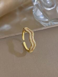 18k Gold Plated Double Layer Wavy Gold Ring, Women's Ring, Personalized Ring, High Quality Luxury Jewelry, Luxury Designer Ring, Unique Jewelry, Adjustable Ring, Gold Plated Ring, Suitable For Daily, Date, Party, Back To School, Summer Jewelry, Beach Jewelry, Women's Beach Accessories, Birthday Gift, Girlfriend Gift, Mother Gift, Bohemian Jewelry - Multicolor - View 5