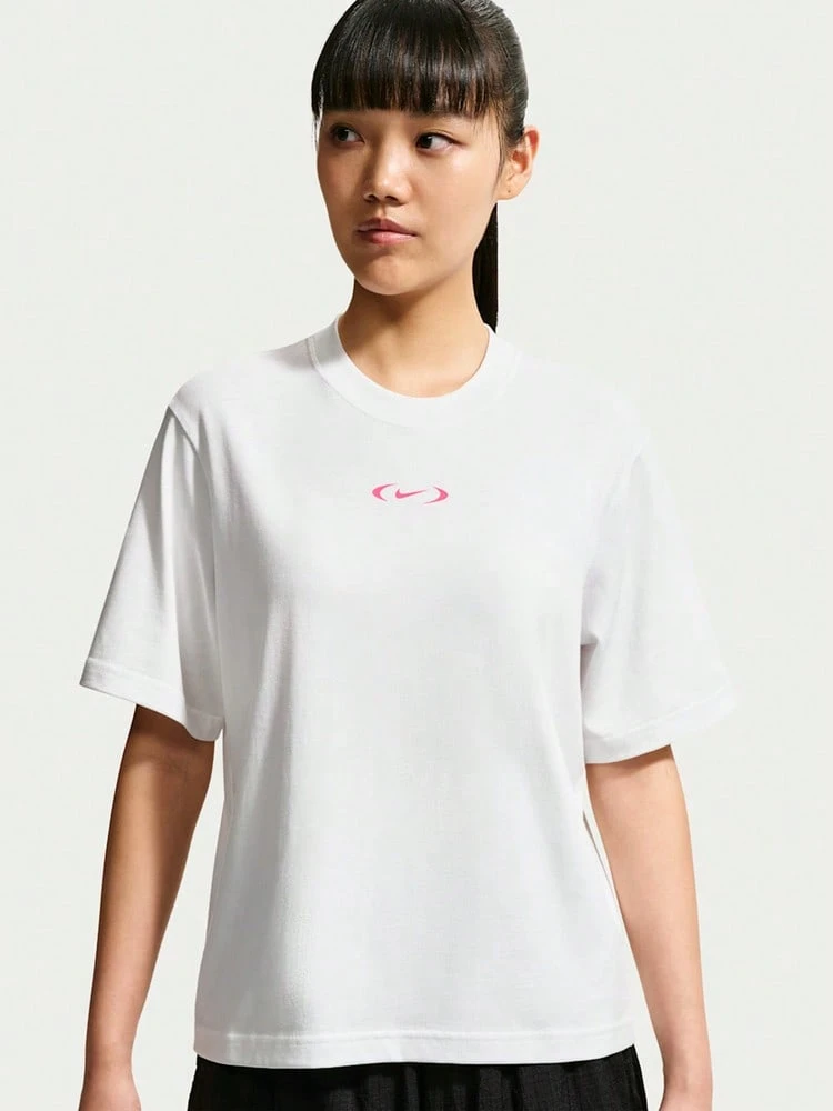 Nike Women's AS W NSW NK CLSC BXY TEE SPD Short Sleeve Knit Collarless T-Shirt TIM6412-100 - Red and White - View 1