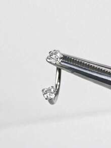 1PC/2pcs/Set Luxury Style Exquisite Versatile Stainless Steel 18G 4-Prong Zirconia C-Shaped Stud Earrings, Sparkling CZ Stainless Steel Spiral Cartilage Piercing Earrings, Suitable For Daily Wear, Can Be Used As Gifts For Various Occasions Like Valentine's Day, Birthday, Graduation Season - 1pc-silver - View 4
