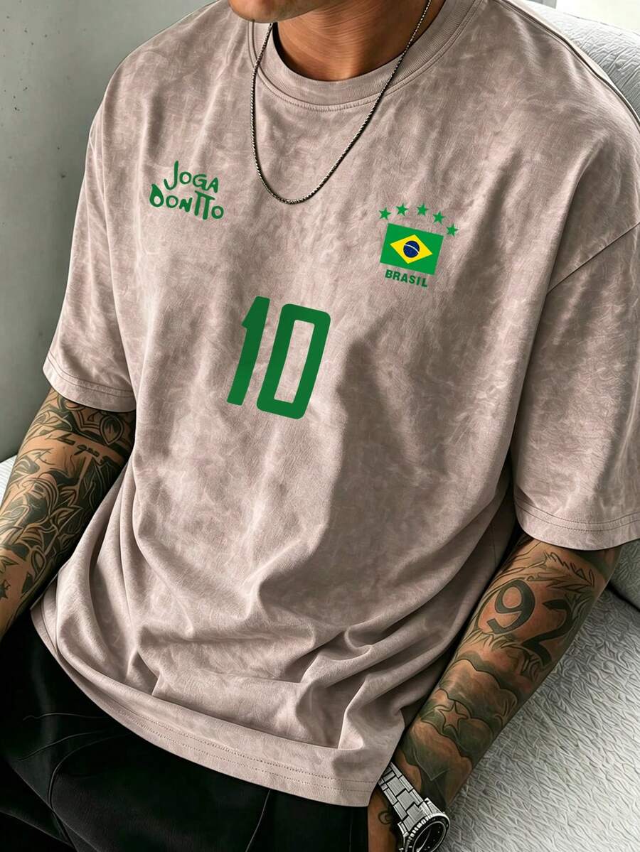 Camiseta gráfica para hombre, camiseta de fútbol vintage de Brasil - Número legendario 10, ropa casual para aficionados al fútbol, camiseta de fútbol, diseño de cuello redondo de ajuste regular