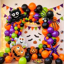 Halloween Theme Balloon Arch Garland Pack - Multi-Color Latex Balloons Matching Bat Pumpkin Ghost Spider Star Foil Balloons For Festival Scene Layout - Multicolor - View 1