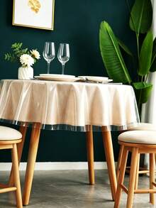 1pc Transparent PVC Lace Round Tablecloth, Waterproof, Oil-Proof, Easy To Clean - Multicolor - View 5