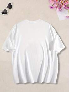 Fashionable Short-Sleeved T-Shirt, Pink Letter-Printed Casual Women's 100% Cotton Top, Women's Clothing - White - View 2