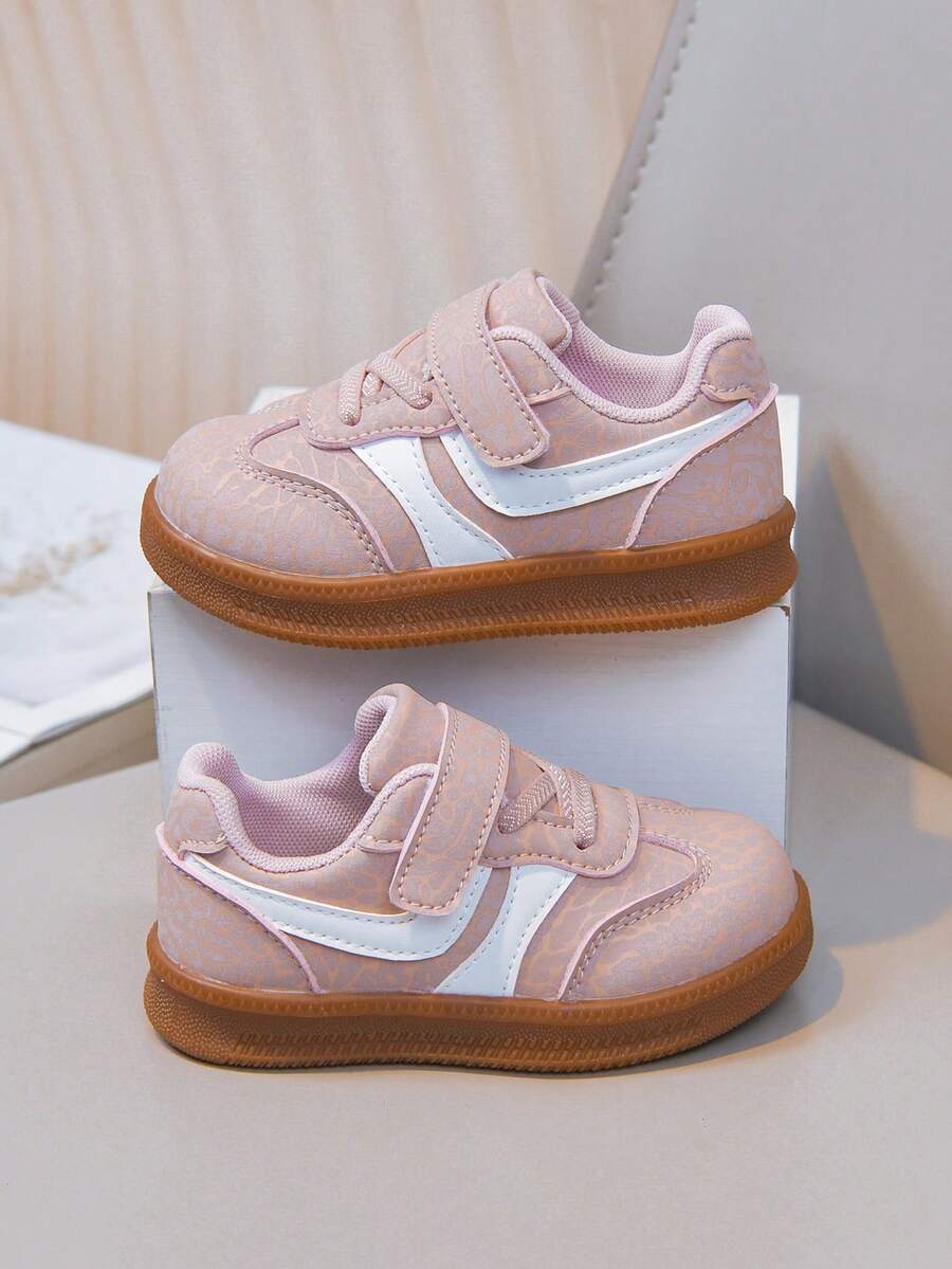 Girls' Versatile Colorblock Canvas Shoes, Lightweight Rubber Sole Hook And Loop Casual Sneakers - Pink - View 1