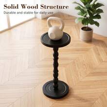 LOVEWE Solid Wood Retro Round Side Table, Floor-Standing Small Drinking Table, Tray Tabletop Side Table, Frosted Finish Surface, Wooden Color Tone - Black - View 4