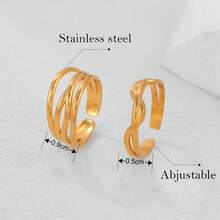 2pcs/Set Multi-Layer Line Stainless Steel Open Ring Set, Women's Stackable Rings, Suitable For Gifts - 2-piece Set - View 4