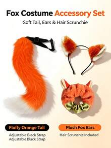 Ensemble de costume de renard orange, fourrure de renard synthétique épaisse, douce et lisse, convient pour le cosplay, les soirées en boîte de nuit, les séances photo à thème, les costumes d'Halloween, les cadeaux créatifs, accessoire décoratif amusant qui améliore l'ambiance - Multicolore - Voir 2