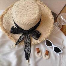 1pc New Cat Eye Pendant Lace Trim Silk Scarf Women Spring Autumn Summer Fashion Versatile Long Hollow Out Decorative Headband - Multicolor - View 3