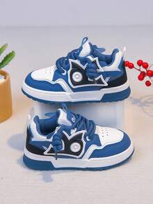 1 Pair Back-To-School Essential Casual Two-Tone Patchwork Hip-Hop Thick Sole Sports Sneakers Streetwear Lace-Up Skate Shoes Non-Slip - Blue - View 1