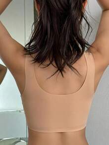 DAZY Women's Nude Wireless Bra, Thin Fabric, Lift & Support, Removable Pads, Seamless, Comfortable, Elastic, Wide Straps, U-Shaped, Sports Bra - Apricot - View 5