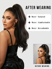 7JHH WIGS 28-Inch Long Black Body Wave Ponytail Extension For Women Drawstring & Clip-In Secured, Synthetic Hairpiece Perfect For Everyday Styling Use, Halloween - Black - View 4