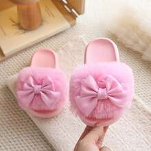 Children's Cute Fluffy Bow Indoor Slippers - Pink - View 4