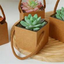 10/25/Pcs Succulent Packaging Bags Gift Boxes,Mini Square Kraft Paper Baskets With Handles, Suitable For Plants, Candies, Weddings, Bridal Showers, Parties And Other Events As Guest Favors.Packaging Bags. 50pcs(25 Bags +25 Ropes) - Multicolor - View 4