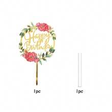 3 Stücke/1 Stück Gold Acryl Material Geburtstagskuchen Topper mit Blumenkranz und Blumen, geeignet für elegante Geburtstagsparty, Brautparty und Desserttisch Dekoration - Verschiedenfarbig - Übersicht 18