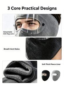 1pc Winter Warm Fleece Full Face Mask With Detachable Transparent Windproof Goggles, Cold-Proof Unisex Outdoor Skiing, Motorcycle Riding, Snowboarding Windproof Full Coverage Face Mask - Thermal Face Mask - View 7