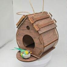1pc Outdoor Hanging Parrot Breeding Box Landscape Decorative Bird Cage Wooden Bird House For Garden - A - View 2