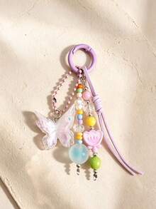 1pc New Resin Flower Butterfly Keychain, Girly Backpack Charm Gift Accessory - Multicolor - View 8