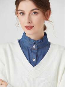 1pc Women's Elegant Pure White Polyester Fashion Fake Collar, V-Neck Lace Floral Ruffle Collar, Suitable For Daily Wear, All Seasons,Travel,Festival - Multicolor - View 14