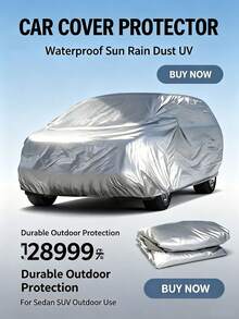 1 Set Waterproof & UV-Resistant Car Cover - Full Protection Against Dust & Snow For Sedans, SUVs And Trucks, With Storage Bag - Silver - View 5