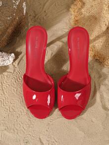 On feet& in love Women's Fashion Elegant Round Toe Peep Toe Low Vamp Open Toe Outdoor Wear Sandals With Thin High Heel, Suitable For Matching With Dresses - Red - View 6