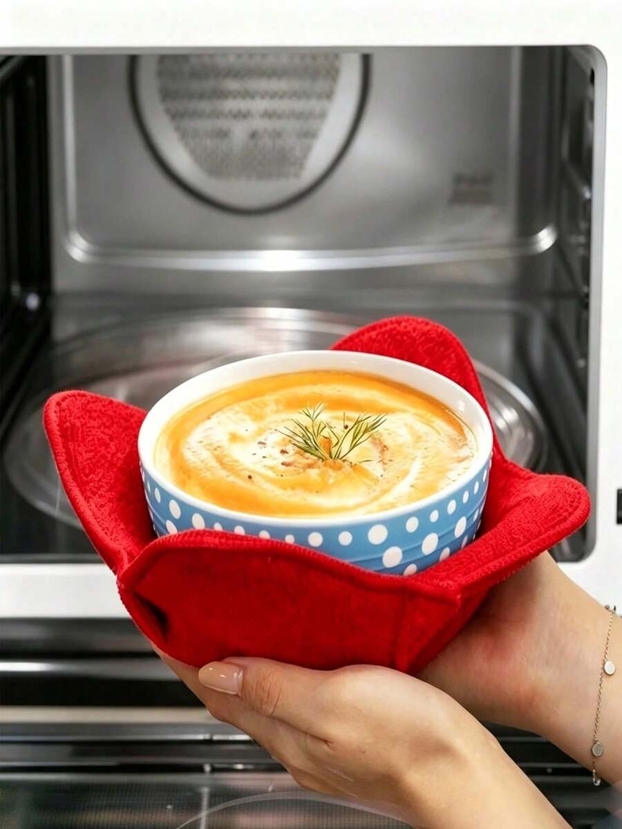 2pcs Microwave Bowl Rack, Multiple Colors Available | Foldable Non-Slip Microwave Tray, Heat-Resistant Microwave Dish Rack, Suitable For Hot Bowls, Plates, Polyester Material - View 1