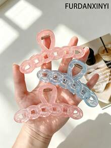 FURDANXINYI 1pc Translucent Chain Hair Clip, Soft And Clear Chain Design Hair Clip, Non-Slip Durable Large Size Women's Daily Styling Hair Accessory, Fashionable Translucent Chain Hair Clip, Suitable For Beautiful And Cute Daily Hairstyles - Multicolor - View 3
