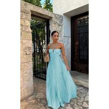 Summer New European And American Pure Color Strapless Pleated Sleeveless Dress - 淺藍色 - 查看 2