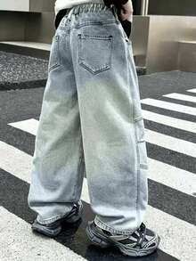 Boys' Spring/Autumn 2026 New Style Straight Leg Cargo Pants, Handsome Long Trousers For Big Kids - Light Wash - View 5
