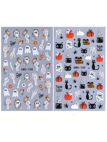 2pcs/1pc - Halloween Embossed Nail Stickers - Self-Adhesive 3D Nail Decals, Halloween Theme Nail Stickers, Including Ghosts, Pumpkins, Black Cats, Skulls, Spider Webs And Floral Patterns, Suitable For DIY Nail Art, Halloween Party Decoration, Halloween Decoration Props, Halloween Party Gifts, Notebook Decoration, Sticker Decoration, Random DIY Stickers. Suitable For Halloween Nail Art Decoration, Halloween Party Decoration, Party Stickers, Party Gifts. - Multicolor - View 14