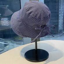 1pc/1set Japanese Style Plaid Bucket Hat For Women, Summer Outdoor Sun Protection Fashion Versatile Sun Hat - Multicolor - View 16