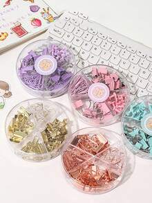 65Pcs/Set In Macaron Color, Creative Anti Rust Paper Clip Combination, Multifunctional Swallowtail Clip, Paper Clip, Thumb Nail, Four Grid Stationery Set Suitable For Office, Study, And Accounting, Back To School Season - Gold - View 3