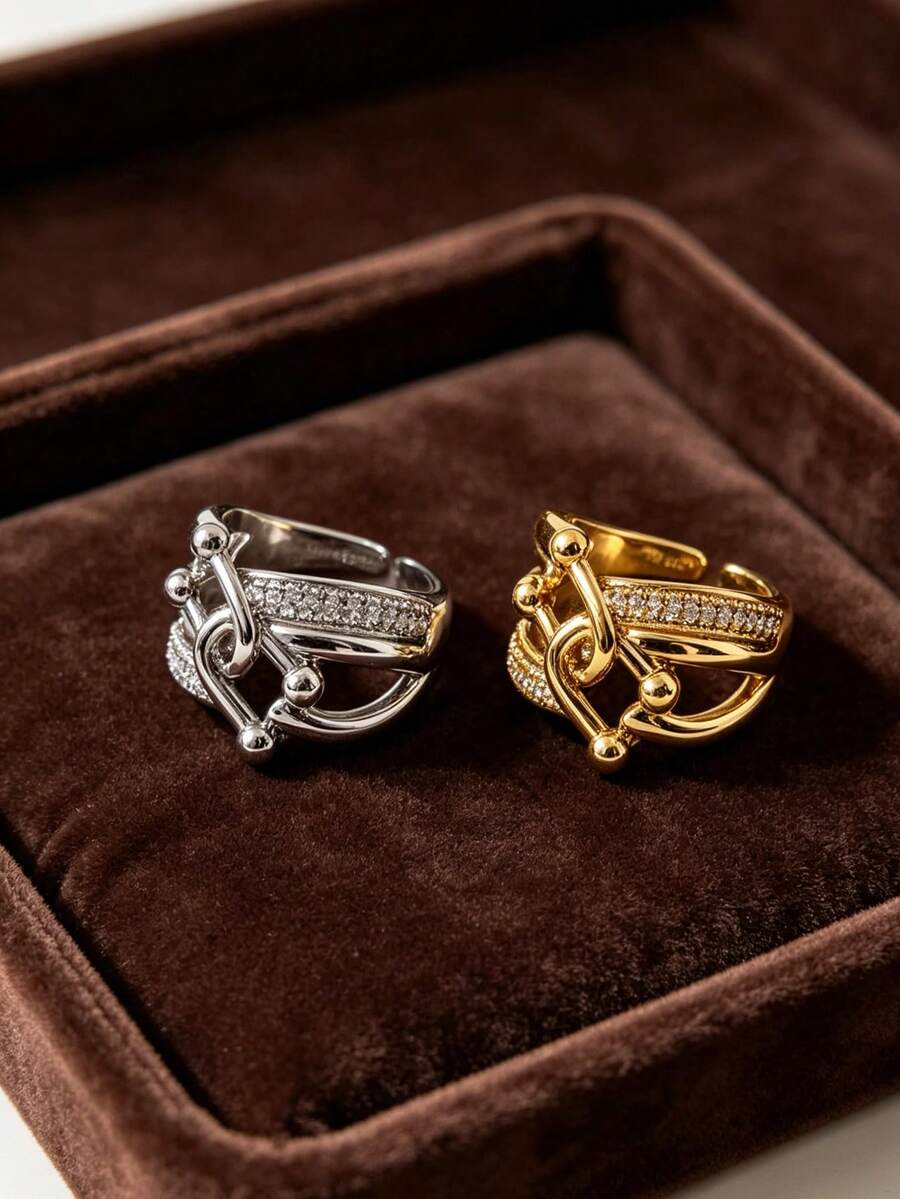 Fashionable Shiny Horseshoe Buckle Ring, Multi-Functional Adjustable Open Ring For Women, Suitable For Daily Wear, Valentine's Day, Wedding Season - Horseshoe Ring - View 1