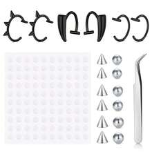 60 piezas/Set Anillos falsos para piercing de labios, cejas y puente de la nariz con bolas de repuesto y pegatinas, mordidas de serpiente falsas para labios, accesorios de moda sin perforación - Plata/Negro - Ver 7