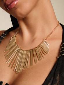 Altistry 1pc Fashionable Long Floral Metallic Tassel Punk Necklace - Yellow Gold - View 1
