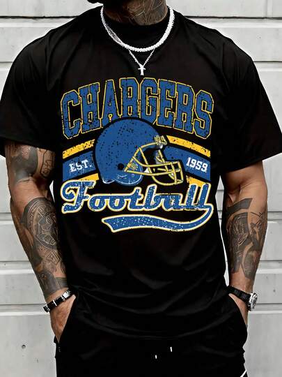 Vintage Retro Style, Men's T-Shirt, Chargers Football Helmet Est 1959 Graphic, Casual Summer Wear, Gift For Sports Fans And Boyfriend