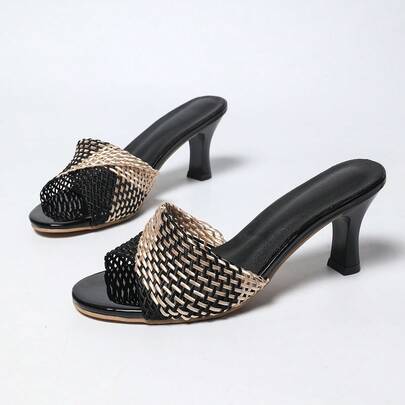 Dép sandal nữ đế dày thanh lịch mùa hè, đế xuồng, đan dây, thoải mái không gây mỏi, phối màu patchwork, vải rỗng, gót cao, phong cách sang trọng, phù hợp đi ngoài trời, tiệc tùng, du lịch, kỳ nghỉ