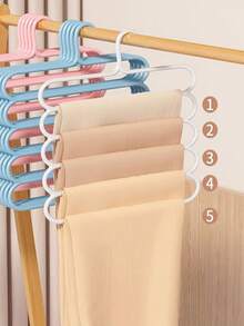 3pcs 5-Tier Pants Hanger Plastic Space Saving Wardrobe Organizer Multi-Layer Clothes Rack For Trousers Jeans Scarves Ties Non-Slip Sturdy Closet Storage Rack Home Dorm Apartment Organization Hanging Hanger - Multicolor - View 5