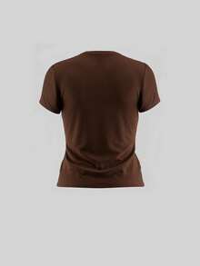 Summer New Minimalist Casual Solid Color V-Neck Short Sleeve T-Shirt, Fashionable Versatile Women's Top - Coffee Brown - View 4