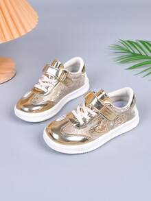 1 Pair Spring/Autumn Unisex Kids' Sports Shoes, Fashionable Versatile Non-Slip Casual Skate Shoes, German Trainer Style - Silver - View 2
