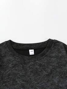 Big Girls Plus Size Washed Sweatshirt, Pink Outline Leopard Print Lightning Loose Comfortable Campus Casual Top - Black - View 5
