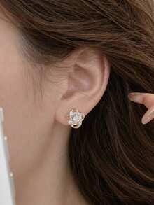 18K Gold Plated High-End Fashion 925 Sterling Silver Unique Floral Zirconia Inlaid Hollow Stud Earrings For Women Daily Wear - Floral Earrings - View 5