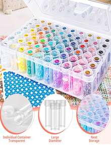Diamond Painting Storage Box, 60/24 Bottle Capacity, Equipped With 4 Classification Labels, Used For Organizing Diamond Painting Supplies, Including Diamond Painting Tools And Jewelry Bead Assembly Tools, Suitable For Embroidery Storage - A - View 2
