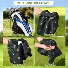 Golf Towel,Fun Prints Microfiber Towels, Waffle Fabric Large Golf Towel, With Heavy Duty Clip, Golf Bag Accessories For Men And Women - Blackprintedgolf Ball - View 6