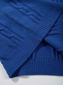 Men's Unisex Round Neck Knit Top, Casual Loose Fit Solid Color Half-Open Collar Short Sleeve T-Shirt, Spring/Summer - Blue - View 11