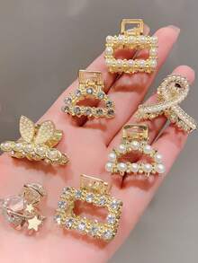 4/8/10/16/20pcs Women's Elegant Pearl Hair Claw Clips, Exquisite Metal Small Hair Clips, Random Assorted Styles, Daily Decoration Gift - White - View 2